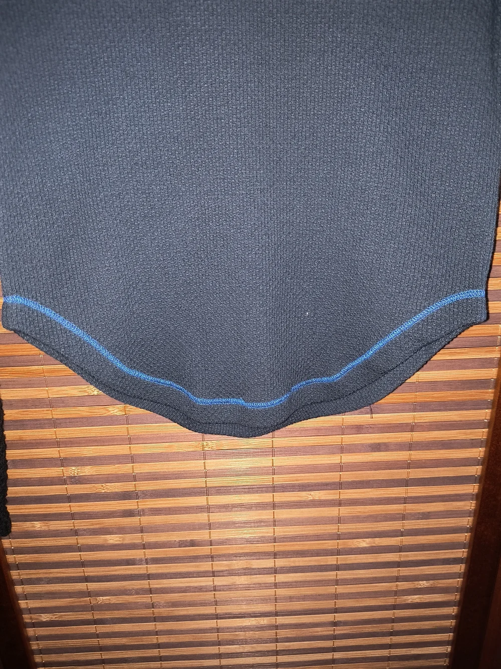 Free People Navy Waffle Thermal Top with Multicolor Patterned Sleeve Panels